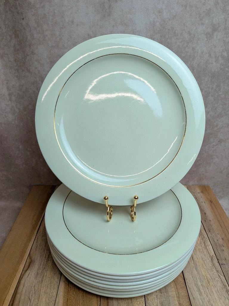 Lot de 10 assiettes plates Opaceline Salins liseré doré vintage