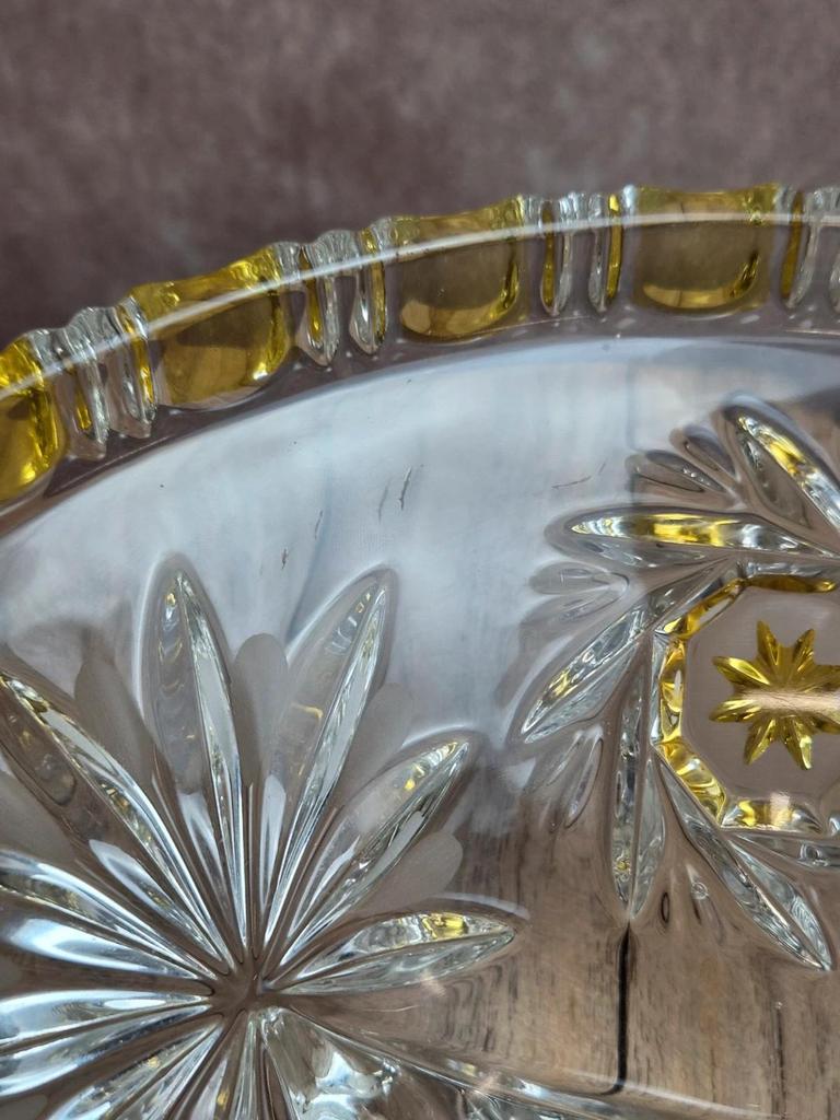 Grande coupe tripode Walther Glas Komet – Verre cristallin jaune ambré vintage