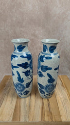 Lot de 2 vases chinois bleu et blanc décor floral