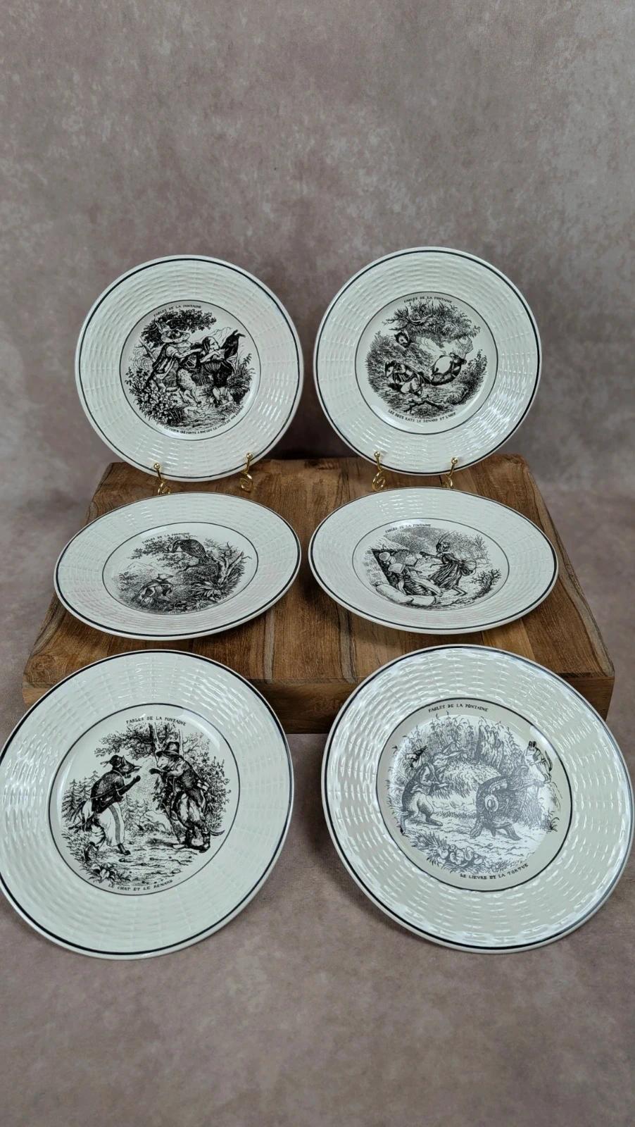 6 assiettes à dessert – Fables de La Fontaine Digoin Sarreguemines