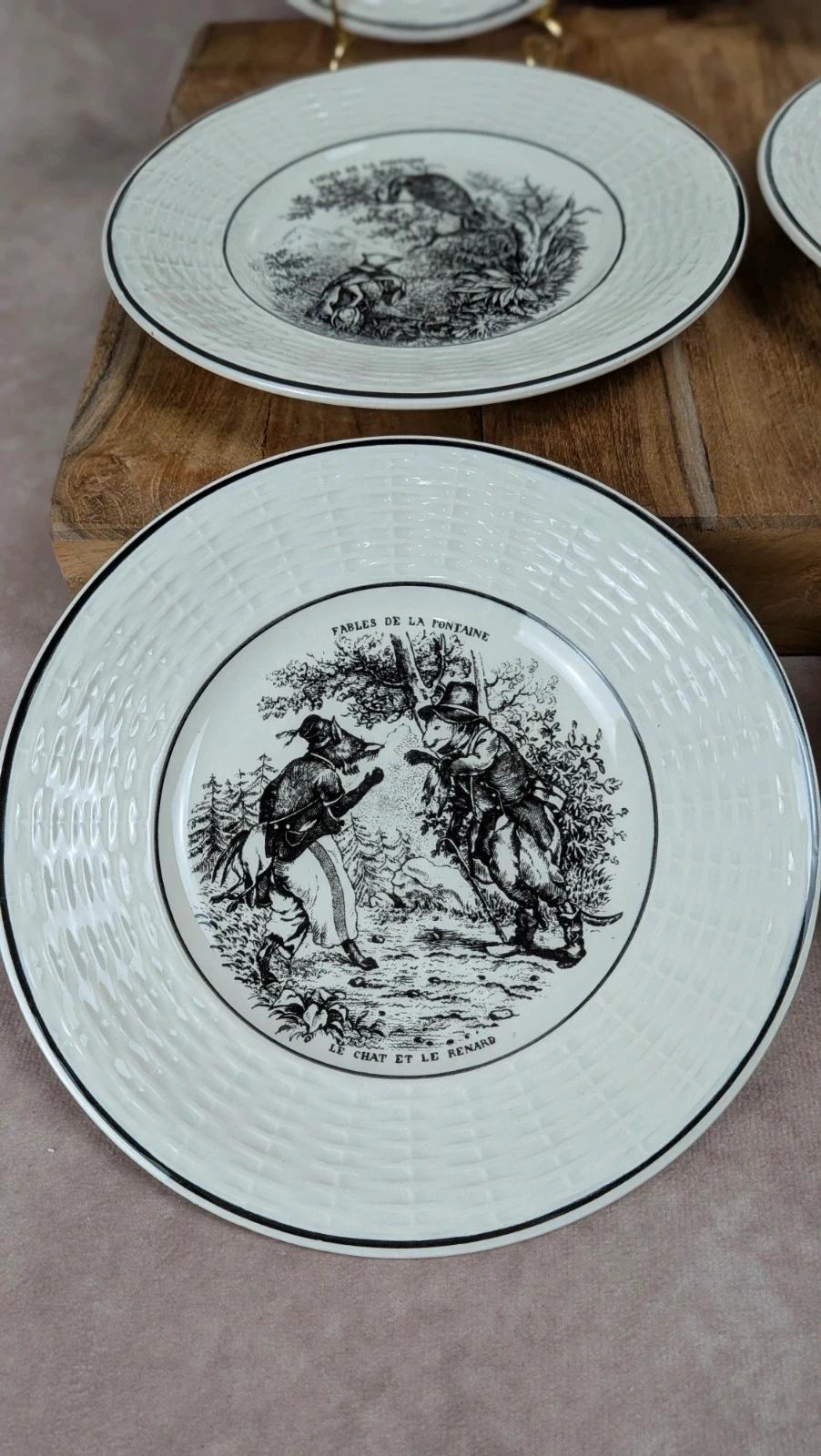 6 assiettes à dessert – Fables de La Fontaine Digoin Sarreguemines