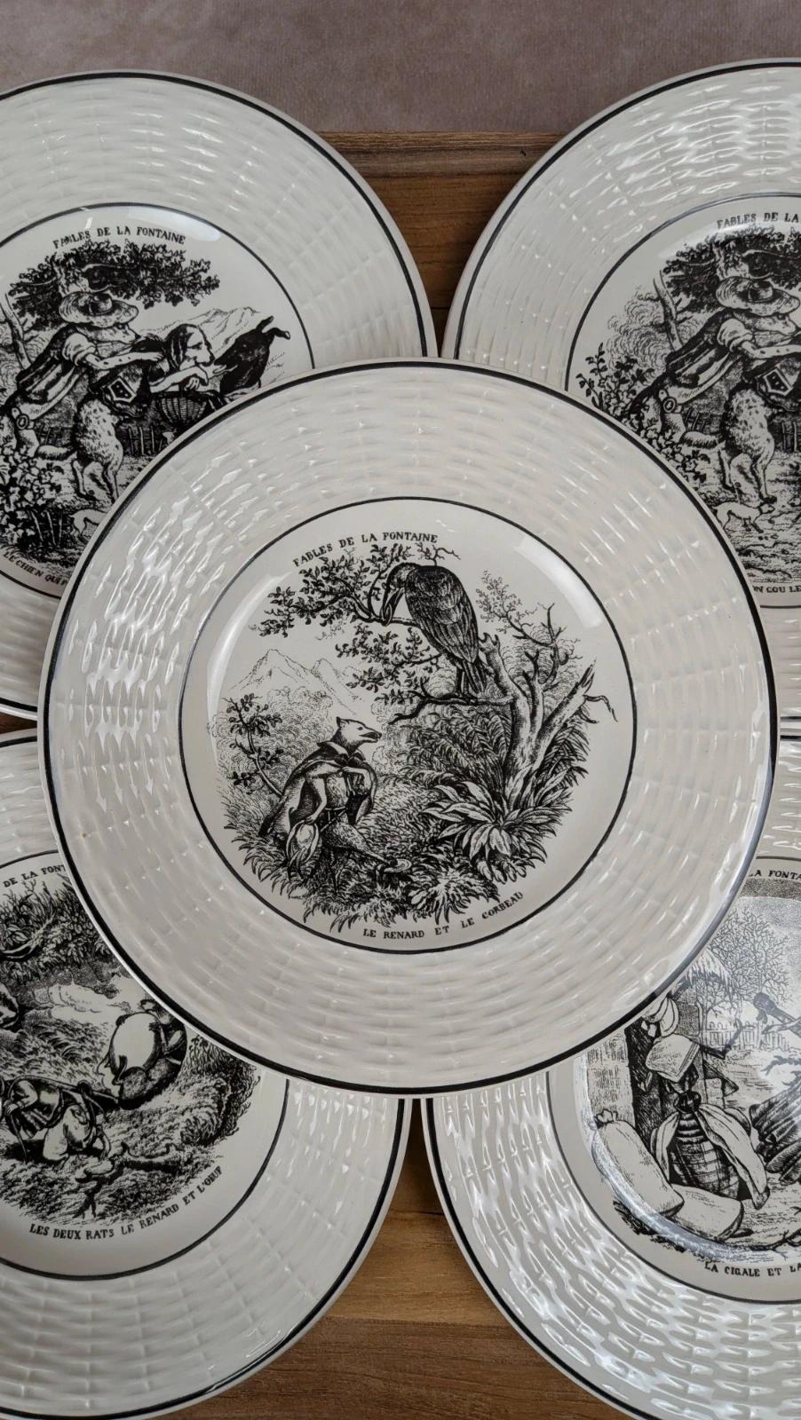 6 assiettes à dessert – Fables de La Fontaine Digoin Sarreguemines