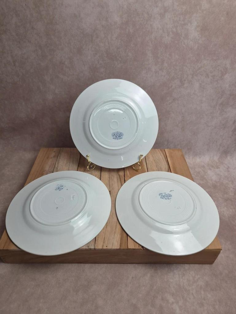 Lot de 3 assiettes à dessert anciennes Lunéville – Modèle Lutèce