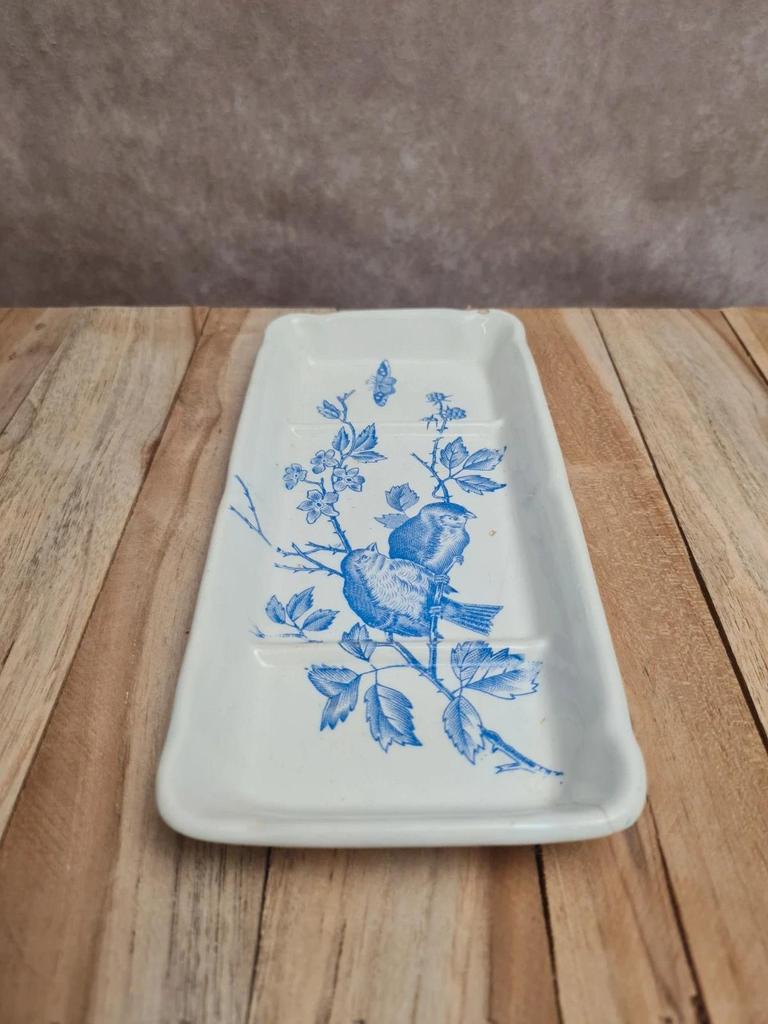 Porte-brosse / vide-poche vintage décor oiseaux – Bfk Keramis “chanteurs”