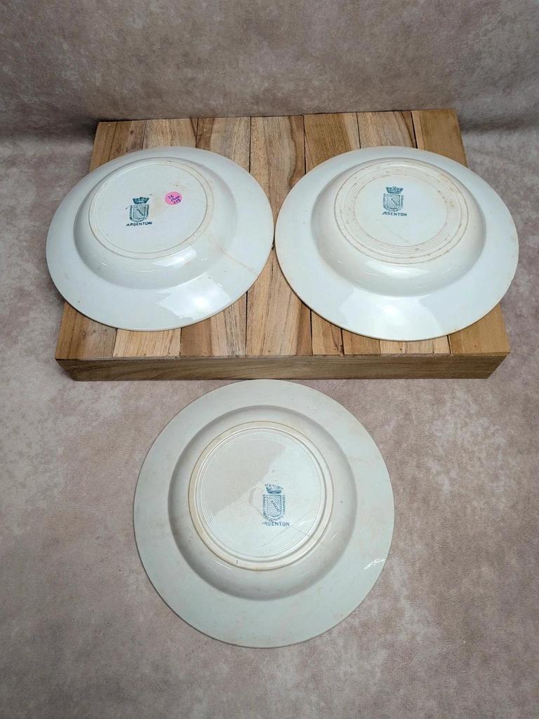 Lot de 3 assiettes creuses anciennes Saint-amand modèle Argenton Terre de fer
