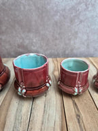 Ensemble ancien en barbotine majolique – plateau et 4 petits pots – Art Nouveau