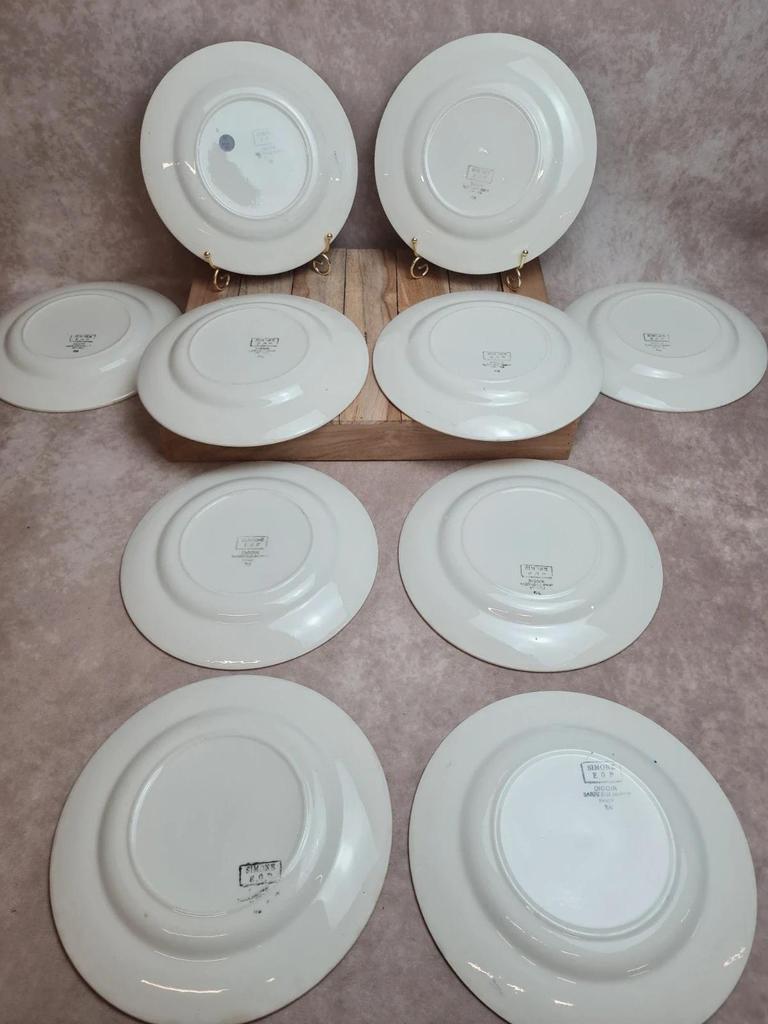 Lot de 10 assiettes plates vintage Digoin Sarreguemines modèle Simone Egp bleu 💙