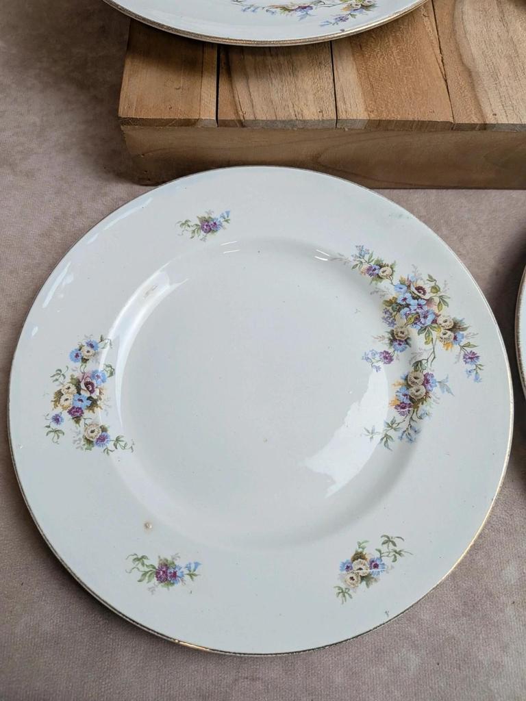 Lot de 4 assiettes plates en terre de fer Hamage Nord – Fleurs polychromes et dorures