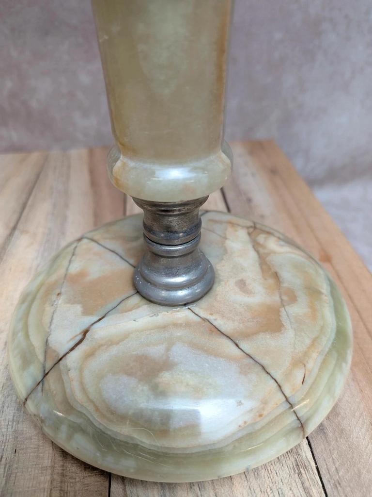 Paire de chandeliers vintage 3 feux métal argenté & onyx – Made in Italy