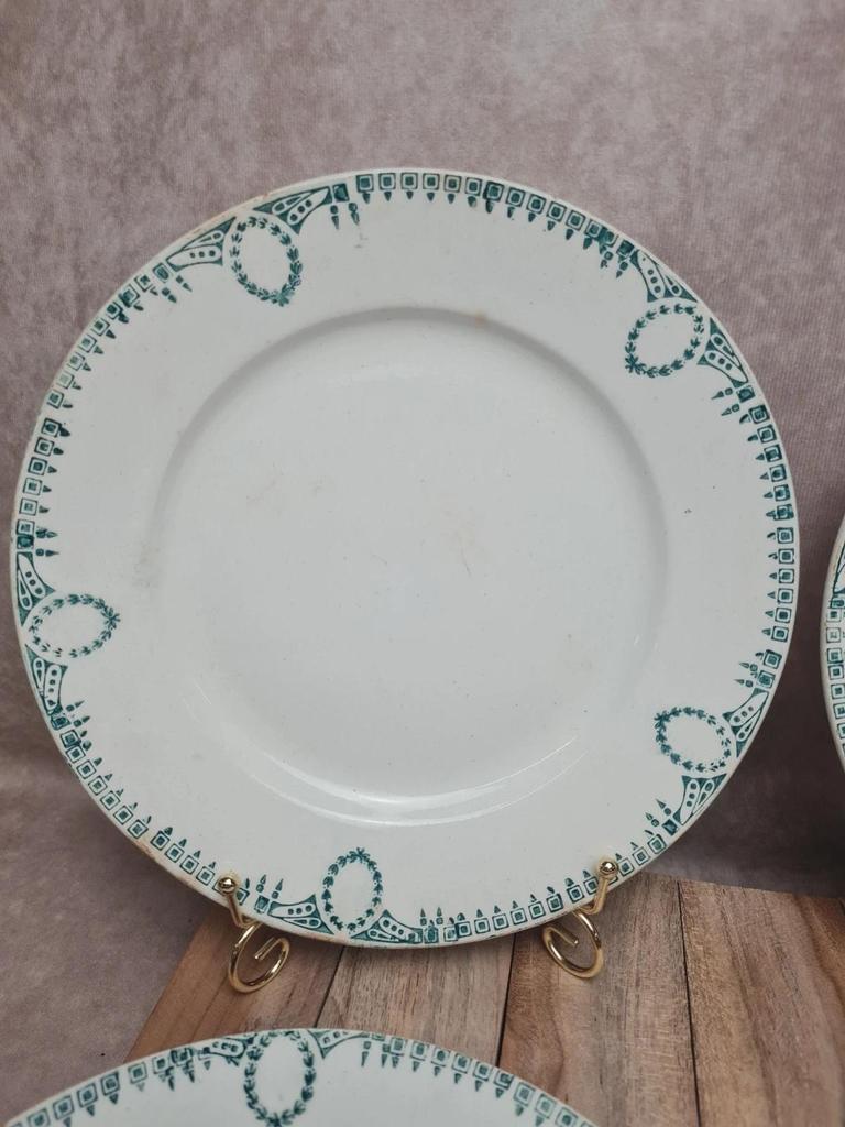 Lot de 4 assiettes anciennes Terre de fer Saint-amand décor vert 🌿