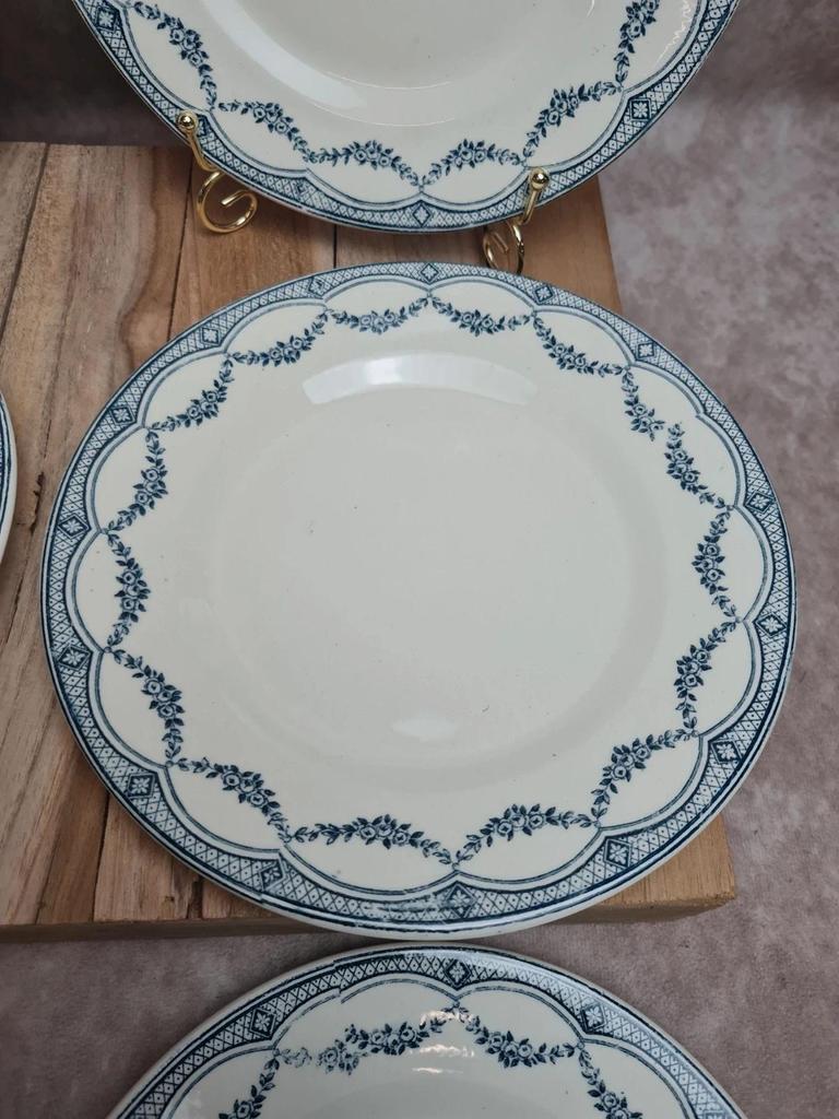 Lot de 6 assiettes à dessert anciennes Salins “petit Trianon” terre de fer bleu 💙🍰