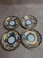Lot de 4 soucoupes peintes à la main Thaïlande – Décor floral polychrome et dorures