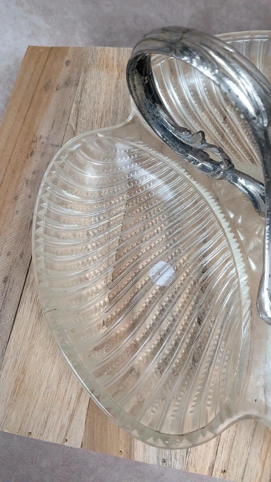 Grand serviteur vintage en verre & poignée métal argenté