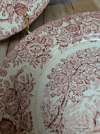 Lot de 2 assiettes style anglaises Lunéville terre de fer rouge décor champêtre