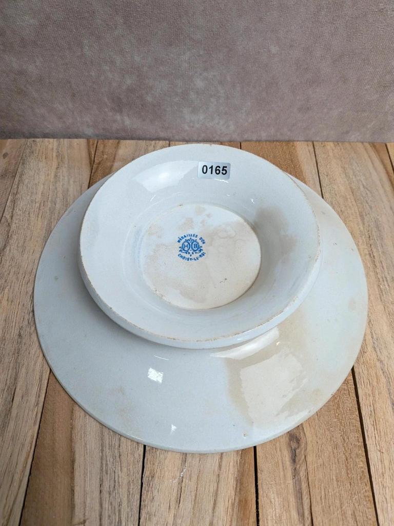 Compotier sur pied bas Terre de fer Hb Choisy-le-roi – Décor oiseaux bleu