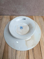 Compotier sur pied bas Terre de fer Hb Choisy-le-roi – Décor oiseaux bleu