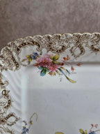Plateau carré ancien Sarreguemines décor floral doré style Louis Xv