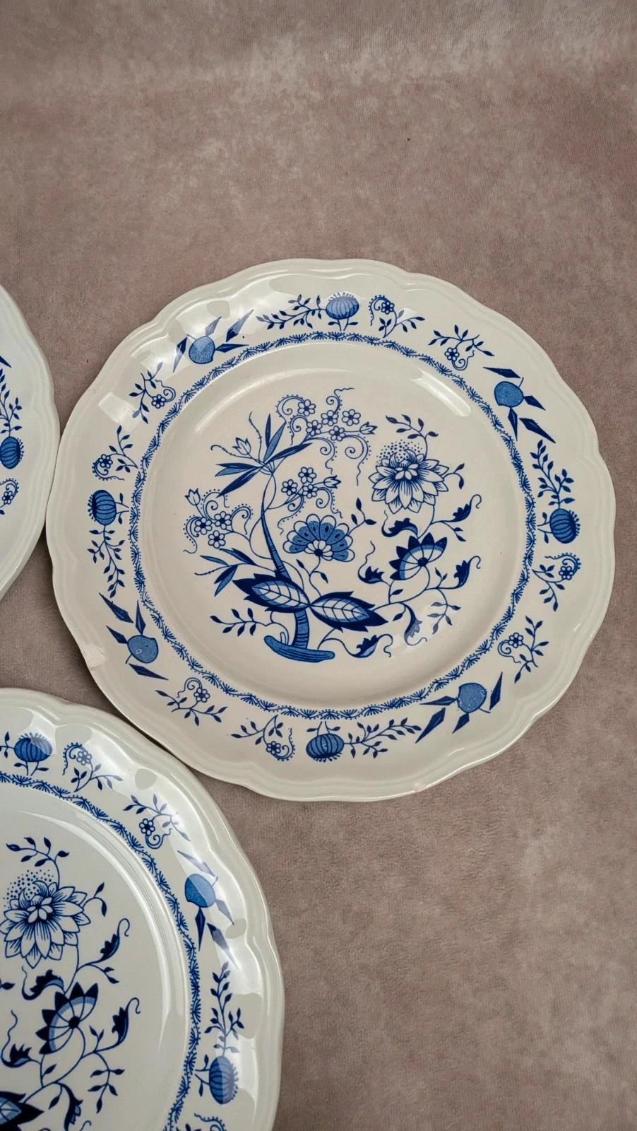 Lot de 3 assiettes plates Lunéville décor bleu traditionnel