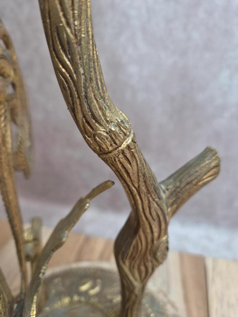 Grande lampe vintage en laiton moulé – Phénix – socle en onyx – années 60/70