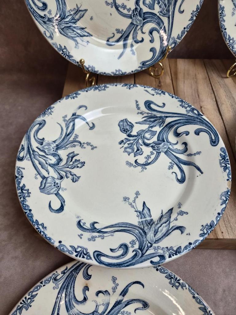Lot de 6 assiettes terre de fer Clairefontaine – modèle Iris – fin Xixe