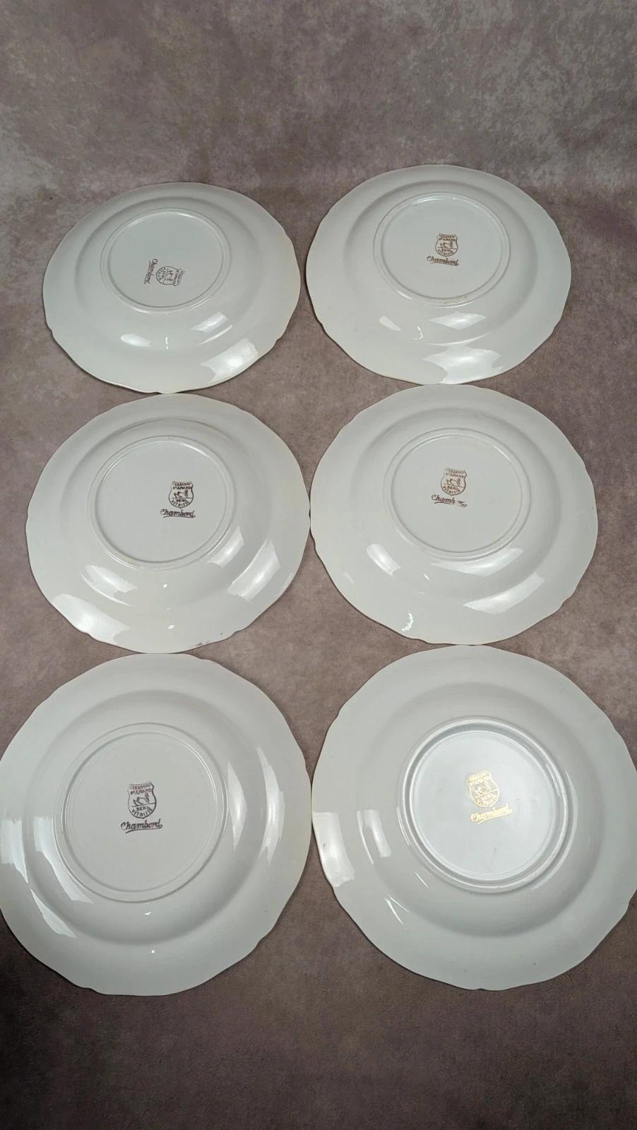 Lot de 6 assiettes creuses anciennes Seranord Saint-amand – Modèle Chambord
