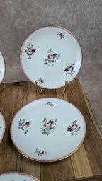 Lot de 5 petites assiettes anciennes Limoges A. Lanternier – décor fleuri rose