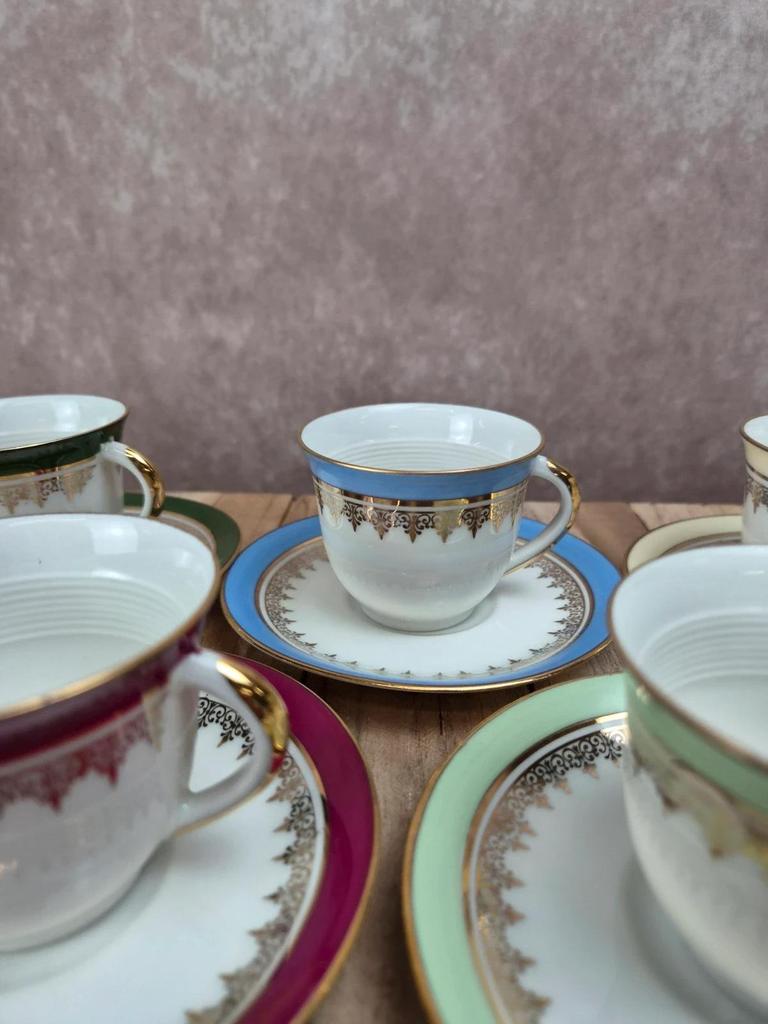 Lot de 5 tasses et soucoupes vintage en porcelaine de Limoges multicolore