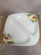 Plat compartiment vintage céramique barbotine fruits Japon