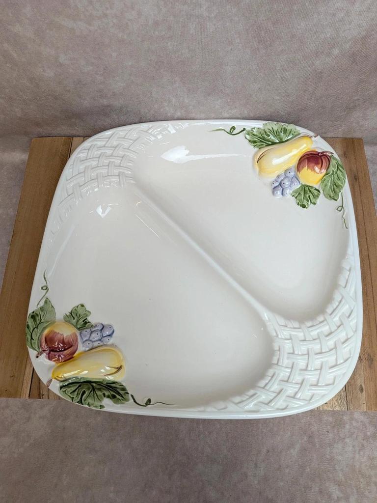 Plat compartiment vintage céramique barbotine fruits Japon