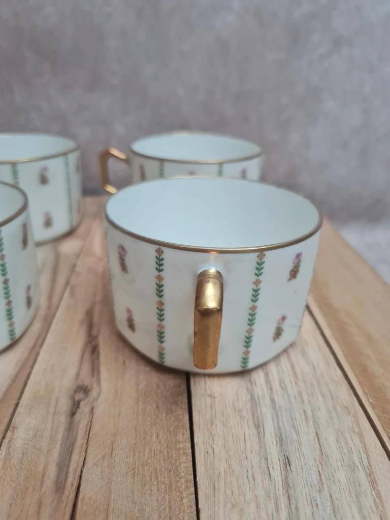 Lot de 6 tasses et soucoupes anciennes Limoges Drb – Art Déco doré 🌸
