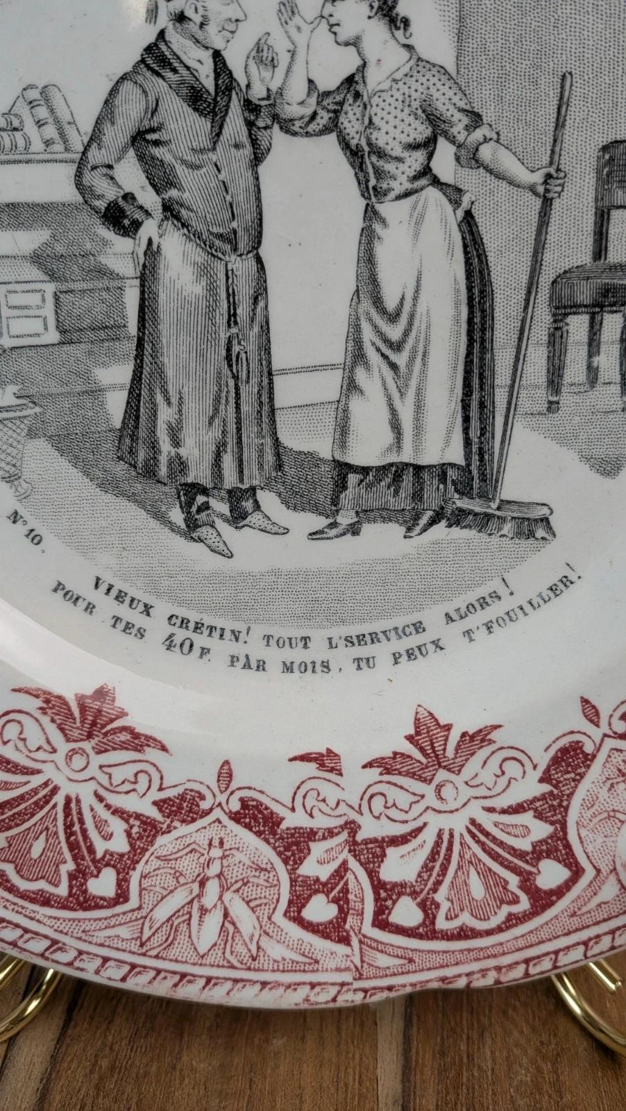 Assiette parlante ancienne – Terre de fer – Creil & Montereau – Nos domestiques n°10
