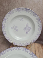 Lot 5 assiettes creuses Terre de Fer Creil & Montereau Service Louis Xv lilas rare