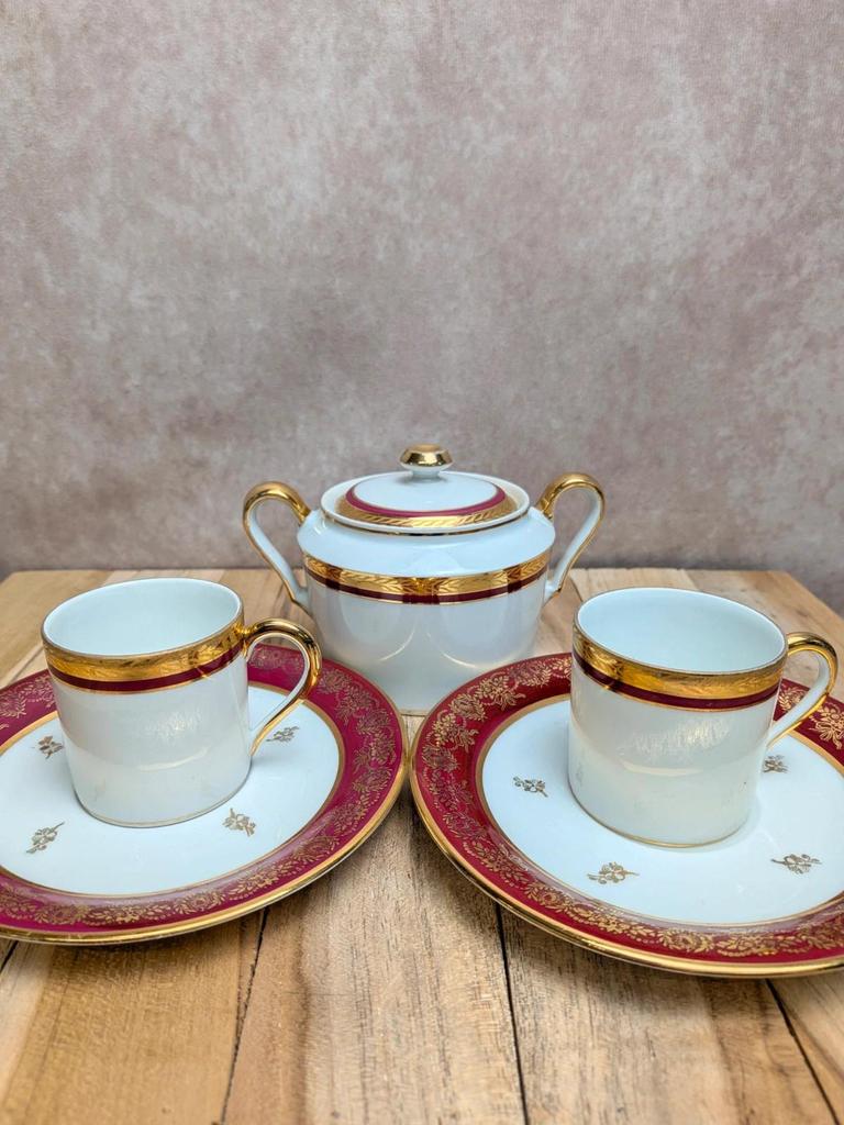 Service café Limoges porcelaine dorée