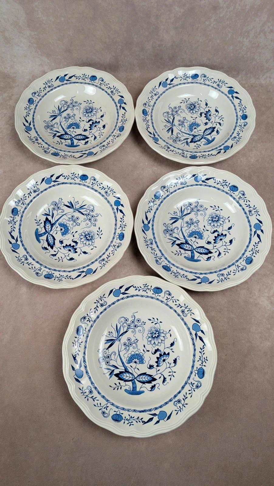 Lot de 5 assiettes creuses Lunéville décor bleu traditionnel