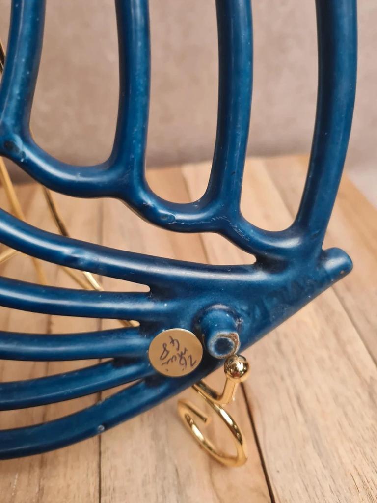 Dessous de plat vintage bleu forme feuille 🍃 fonte/fer recouvert plastique rétro design