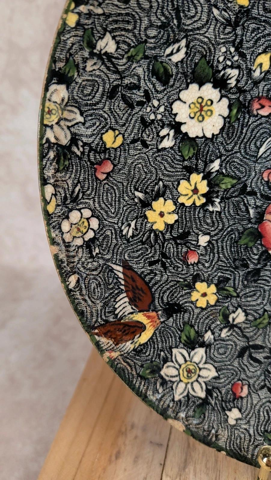 Lot de 2 assiettes anciennes Delton Ware motif oiseaux & fleurs