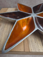 Grande coupe étoile vintage en aluminium émaillé orange et brun