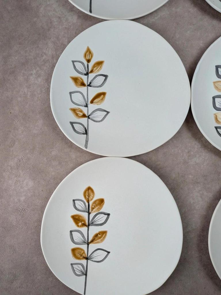 Lot de 12 assiettes plates vintage Niderviller – années 70 – style Capron Vallauris