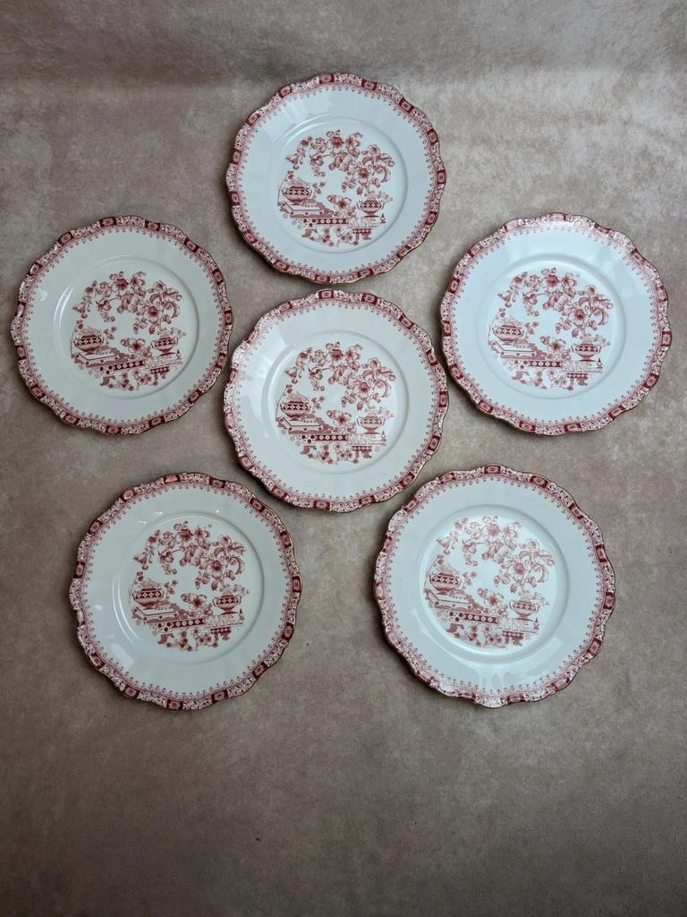 Lot de 6 assiettes Seltmann Weiden Bavaria Theresia rouge