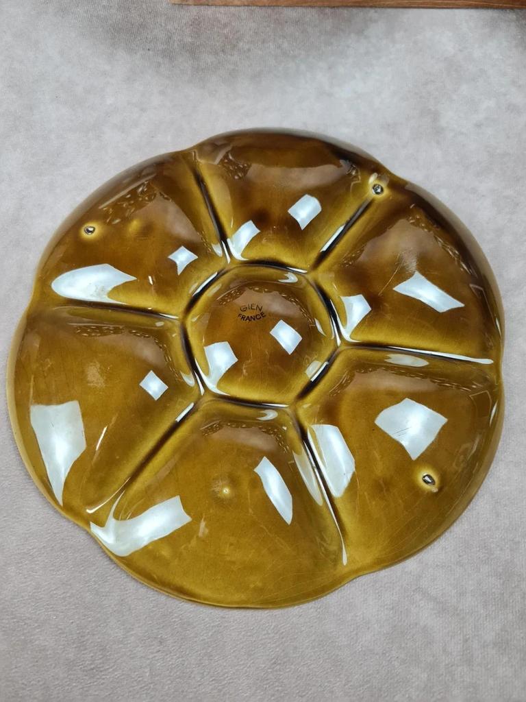 Lot de 8 assiettes à huîtres Gien, magnifique service vintage
