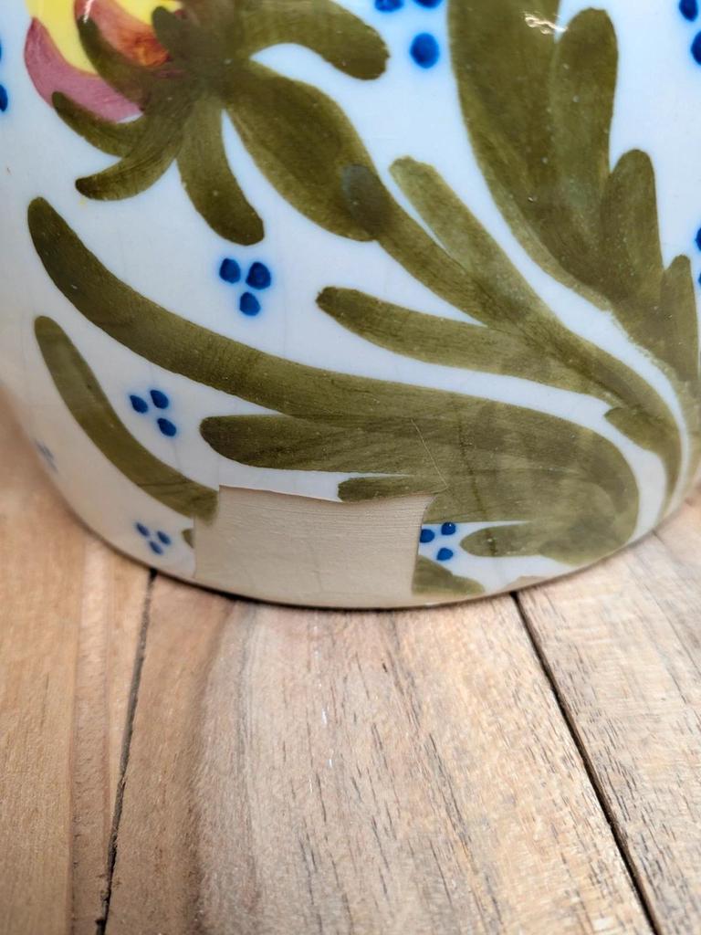 Pichet ancien en faïence décor floral peint main – esprit campagne