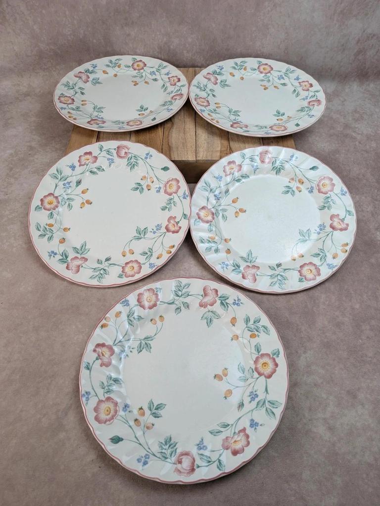 Lot de 5 assiettes plates Churchill Briar Rose – Faïence anglaise vintage