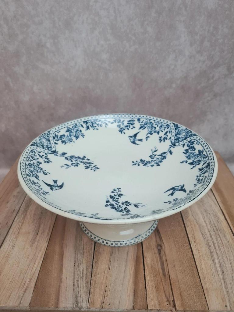 Compotier Terre de Fer Hbcm Choisy-le-roi modèle Louis Xvi décor oiseaux 💙