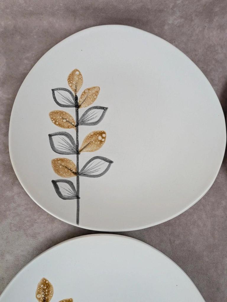 Lot de 6 assiettes plates vintage Niderviller style Capron Vallauris