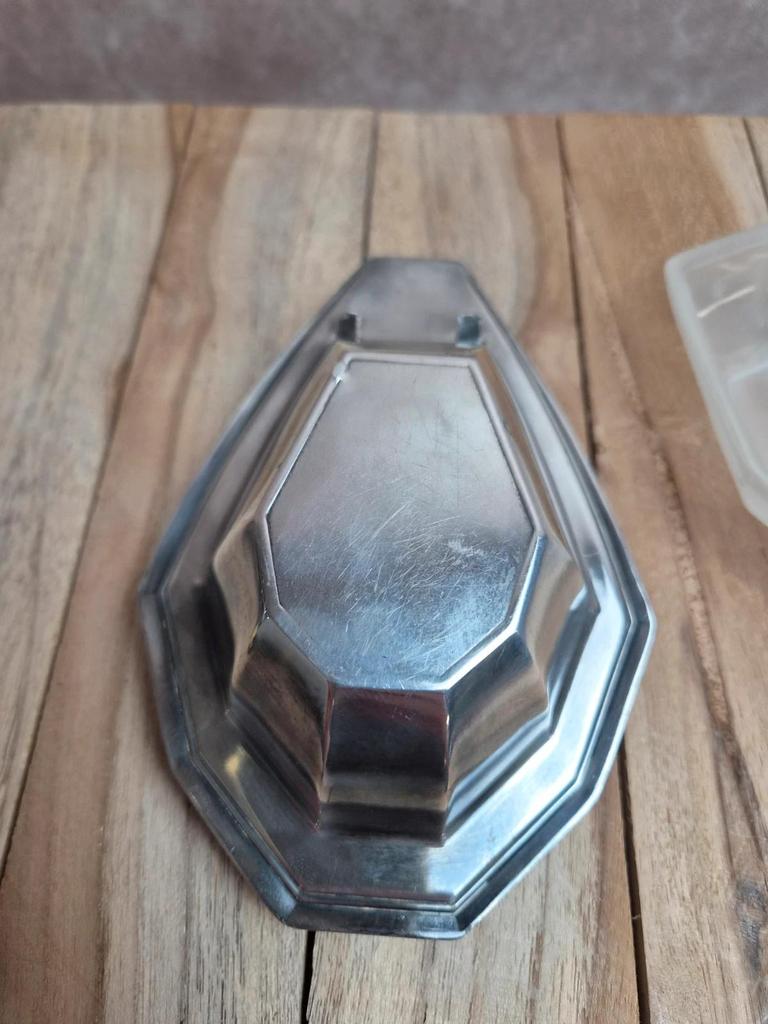Beurrier à caviar Art déco vintage métal argenté verre dépoli coquille