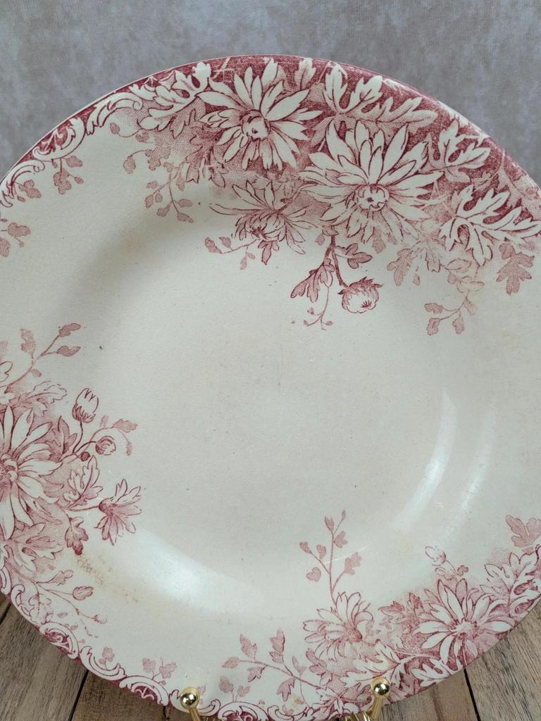 assiette creuse terre de fer Gien fleur d’automne ancienne