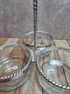 Serviteur apéritif vintage en métal argenté et verre Bormioli Rocco Italie