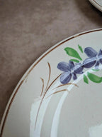 Lot de 9 assiettes anciennes en terre de fer – Opaque de Bordeaux – décor floral peint main