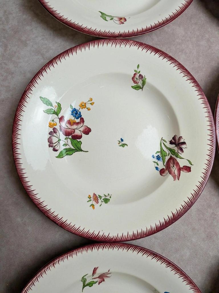 Lot de 6 assiettes creuses Sarreguemines – modèle Strasbourg – décor floral peint à la main