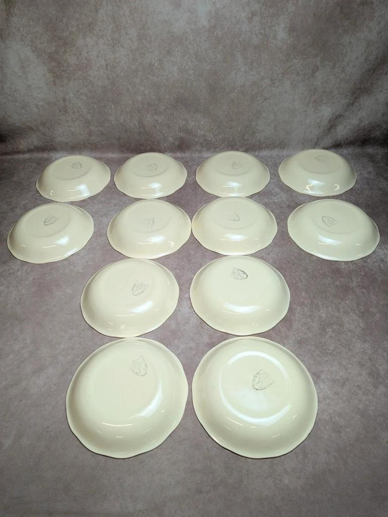 12 assiettes creuses Terre de fer Salins décor bleu nuagé